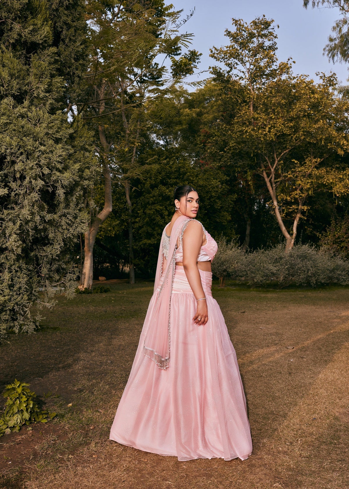 Aadya Pink Mesh Lehenga Set