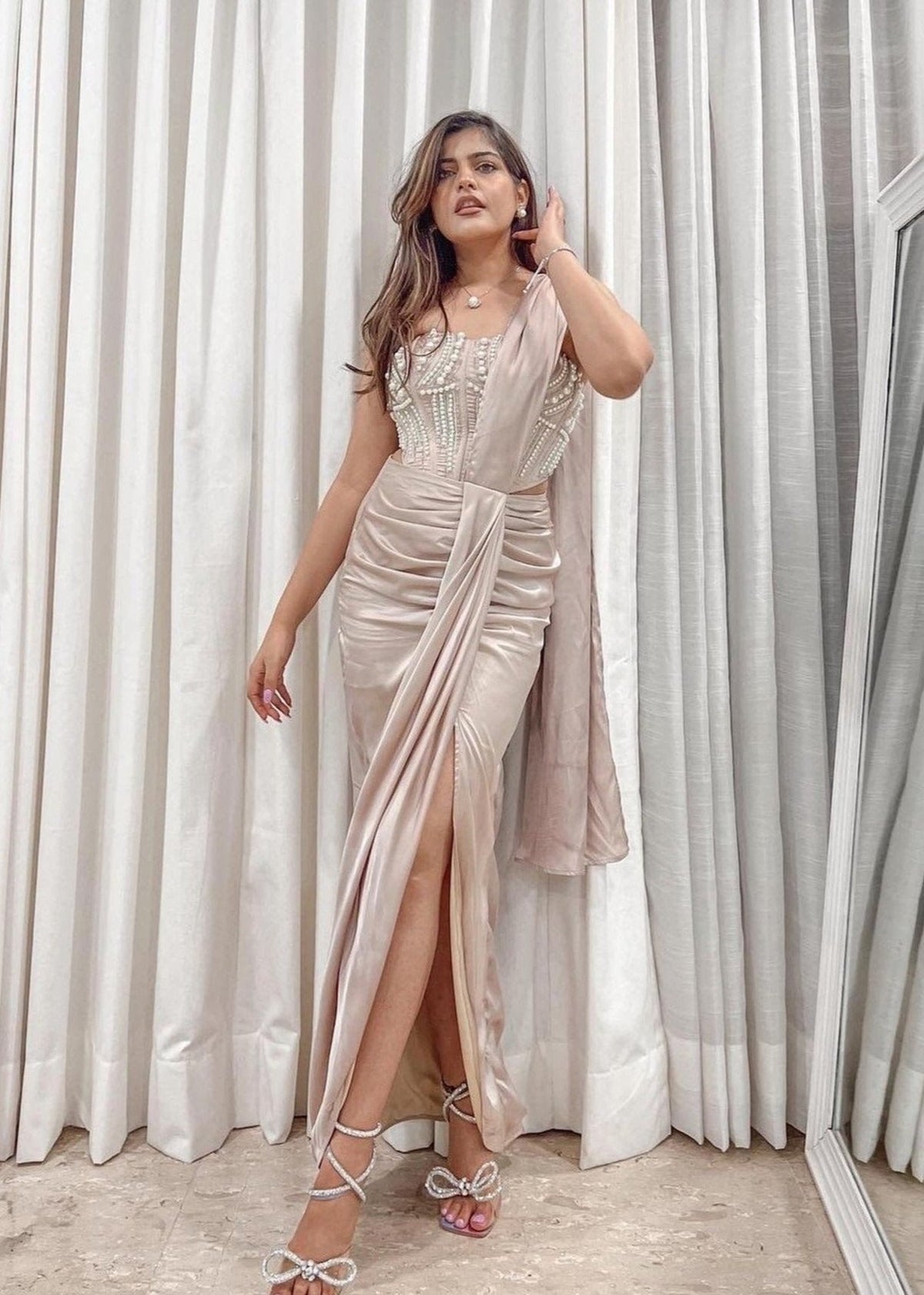 Aalia Champagne Wrap Pre-Stitched Saree