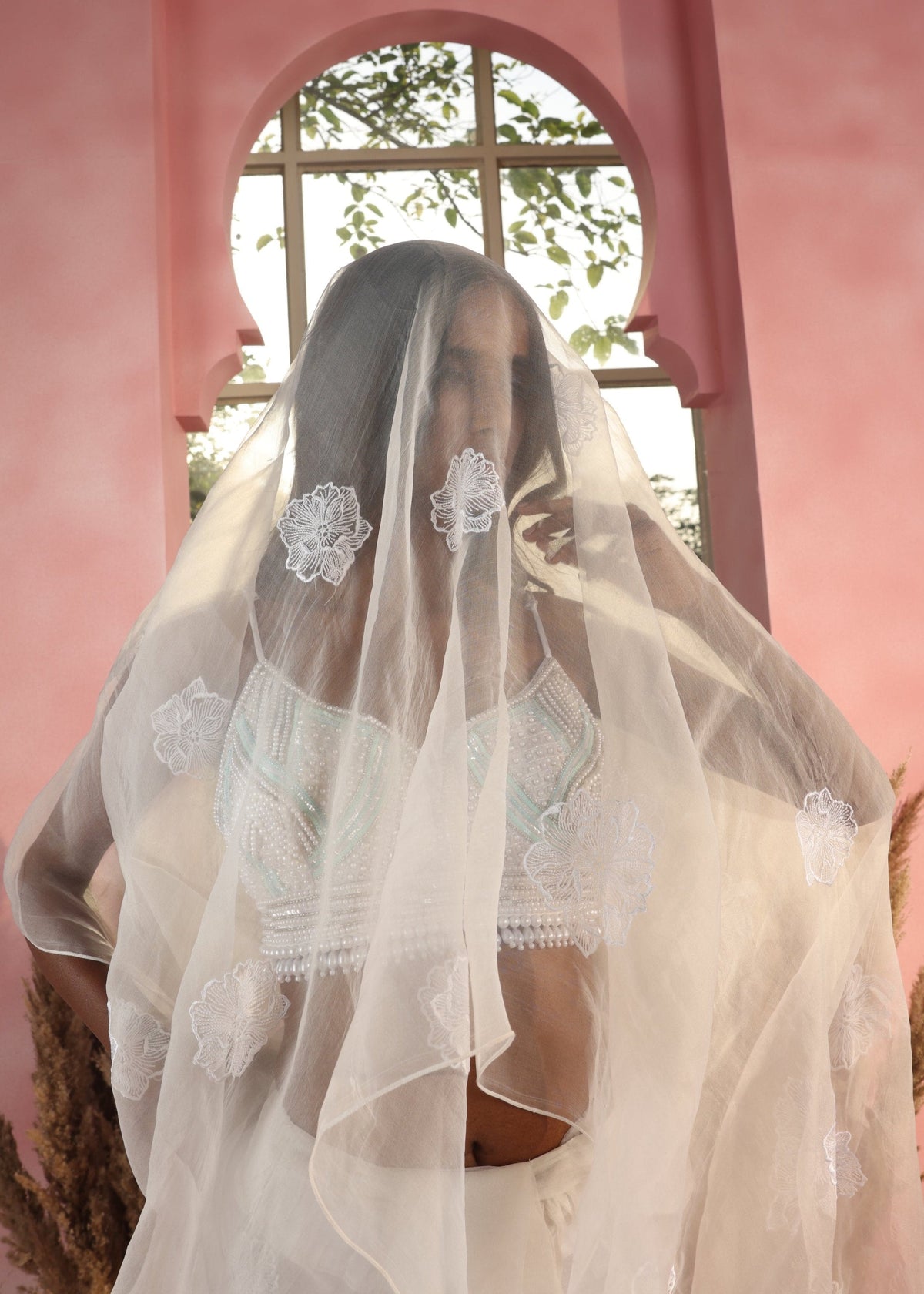Aarna White Embroidered Organza Pre-Stitched Saree