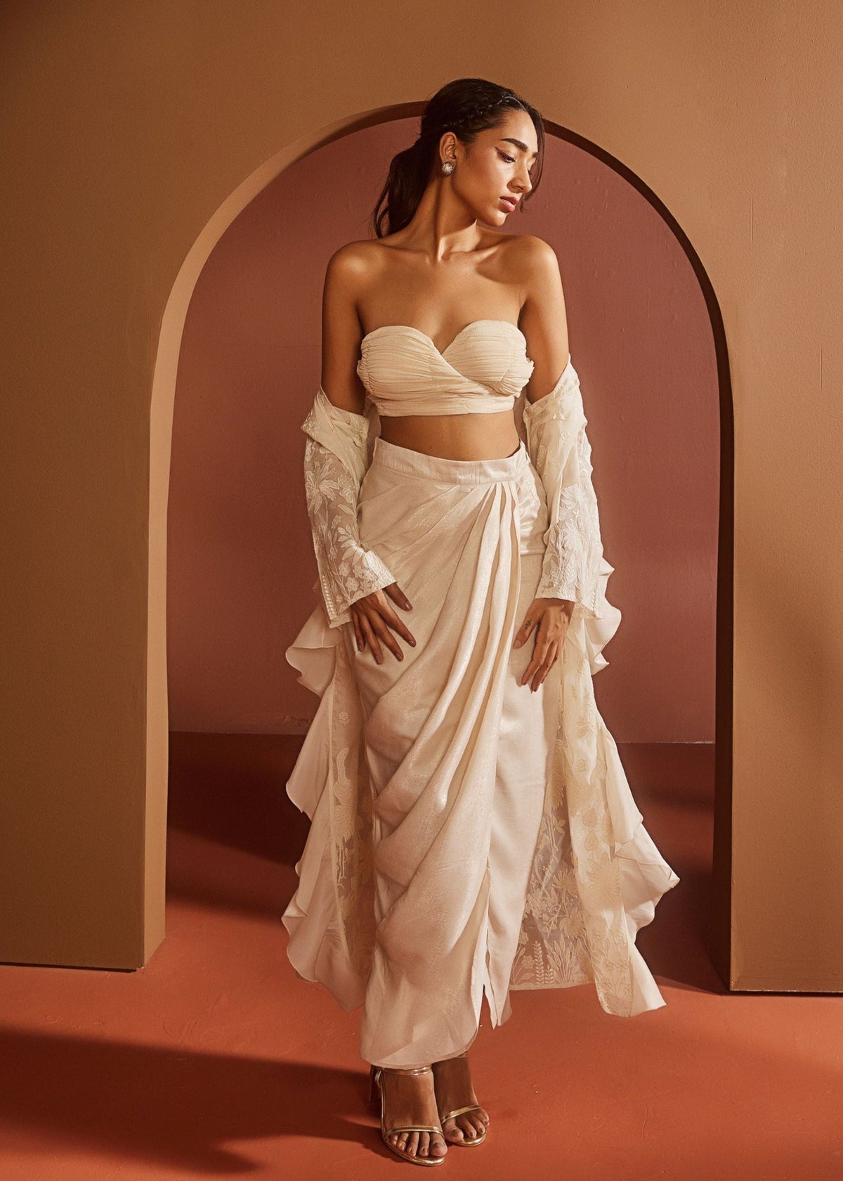 Aashvi Ivory Shimmer Embroidered Coord Set