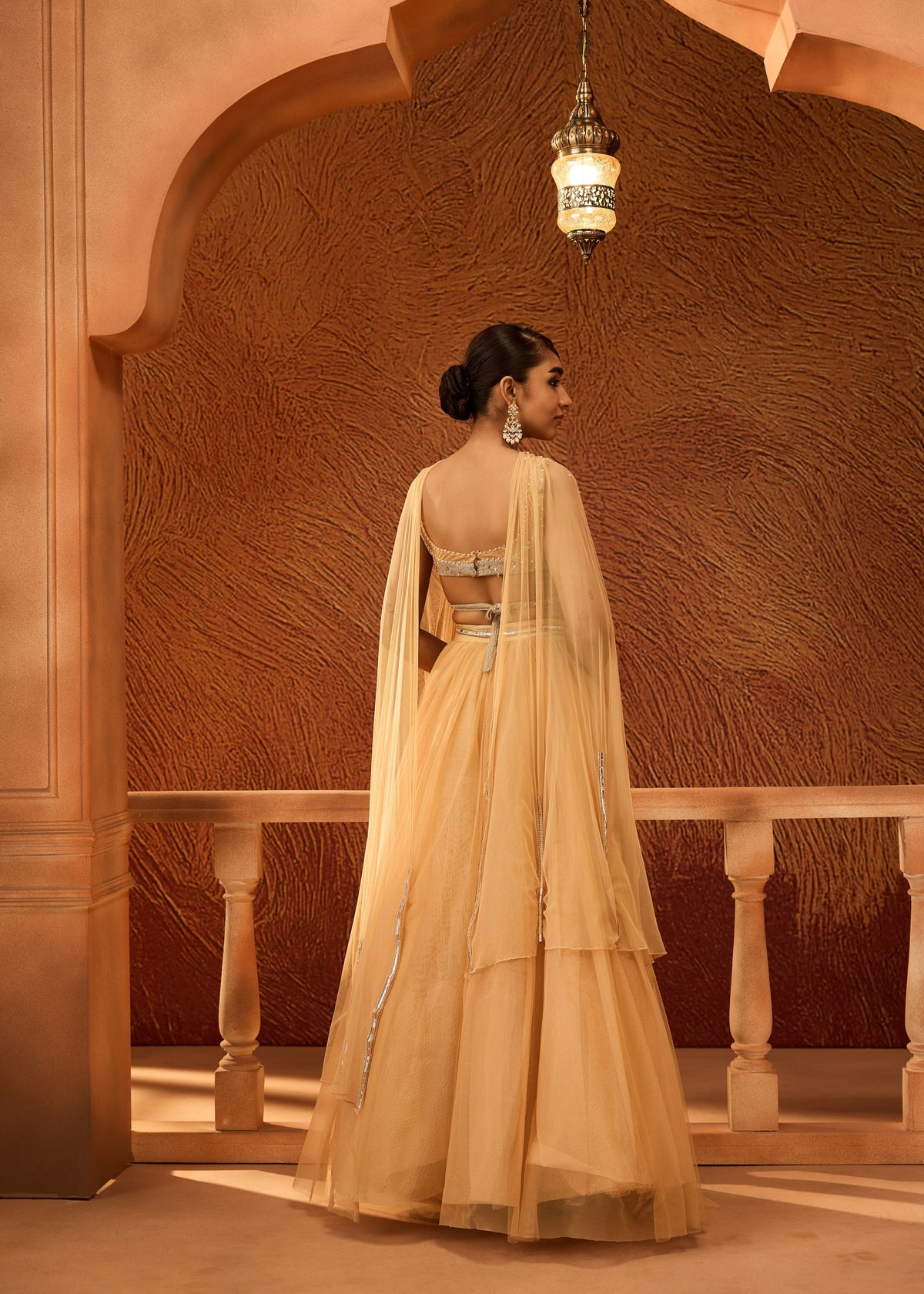 Aavani Gold Floral Embroidered Lehenga with Twisted Dupatta