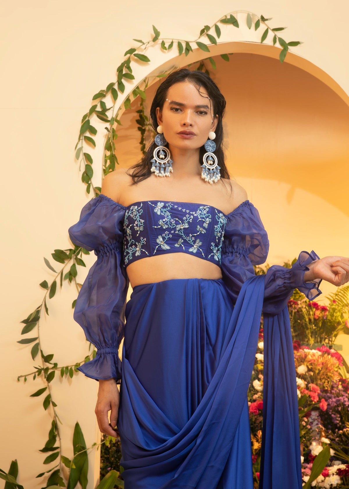 Abira Sapphire Satin Pre-Stitched Saree
