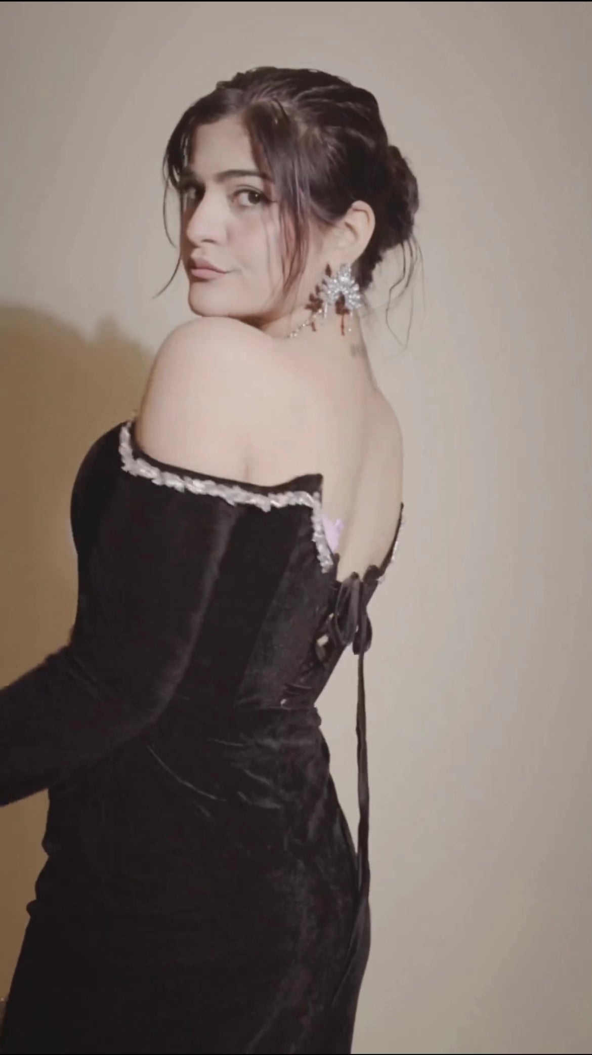 Adele Black Velvet Corset Rhinestone Dress CL