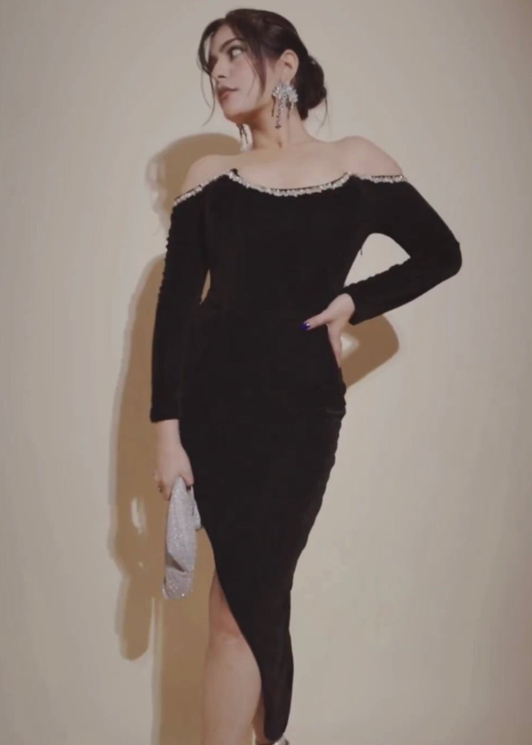 Adele Black Velvet Corset Rhinestone Dress CL