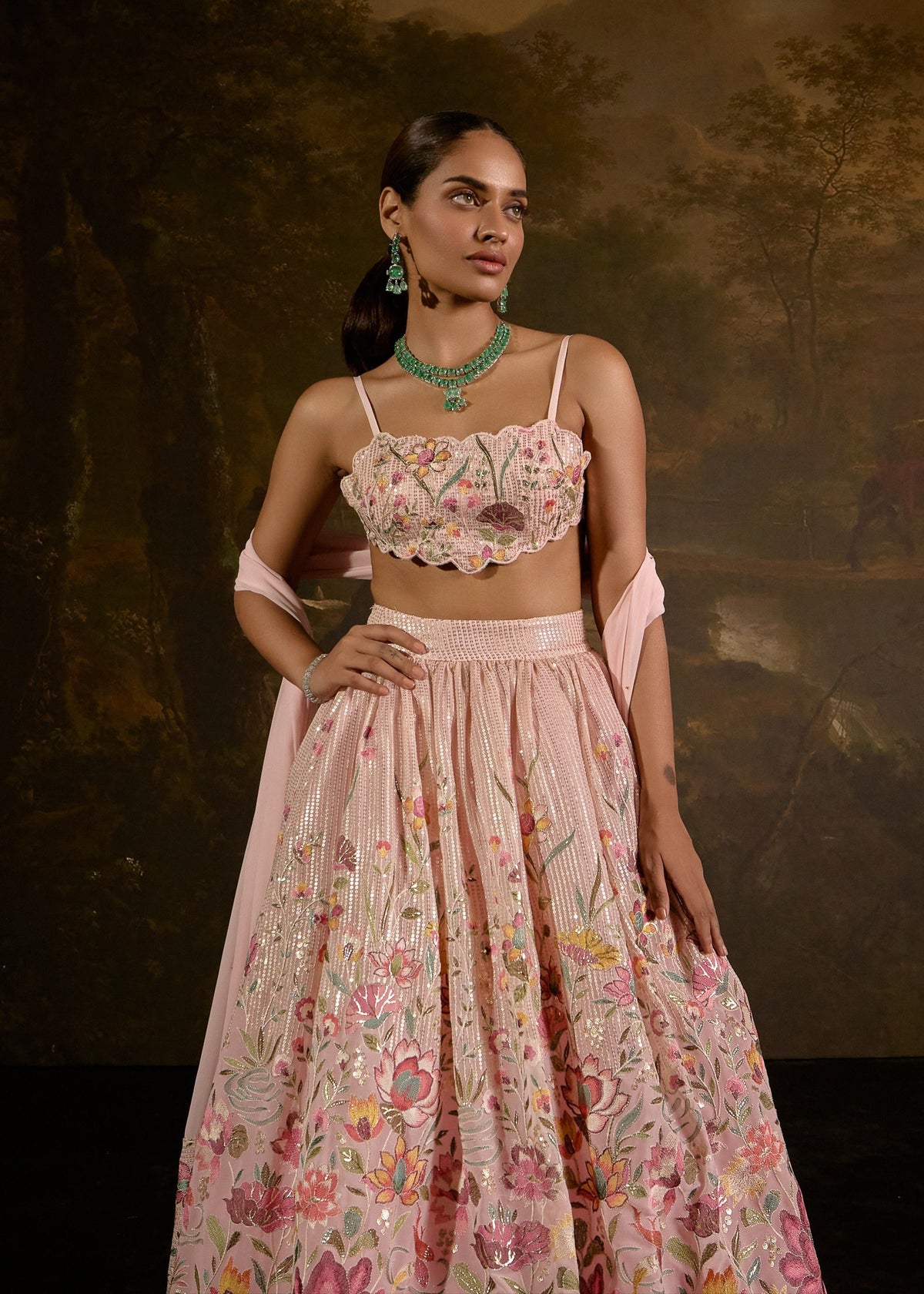 Ahaana Pink Floral Embroidered Lehenga