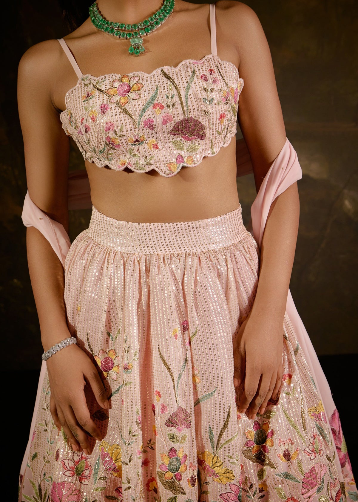 Ahaana Pink Floral Embroidered Lehenga