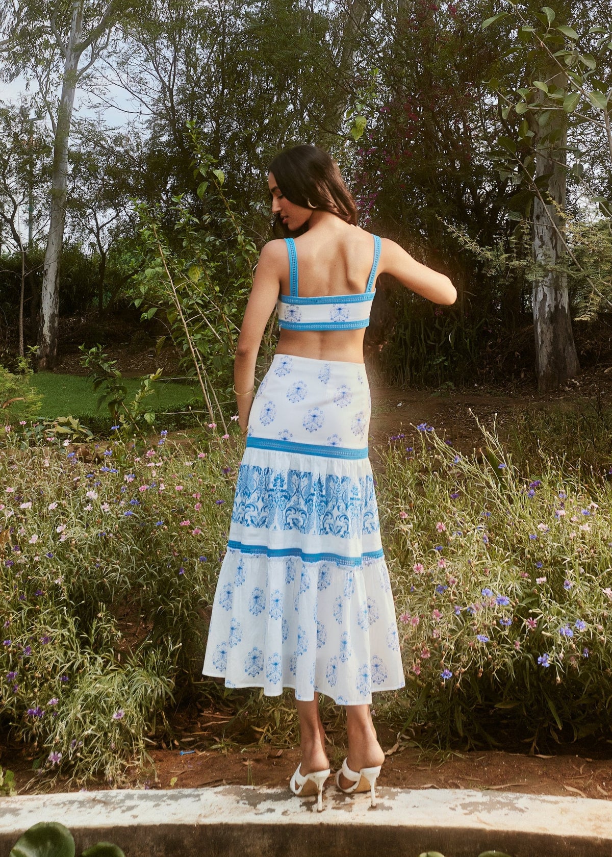 Alessa White and Blue Print + Lace Coord Set CL