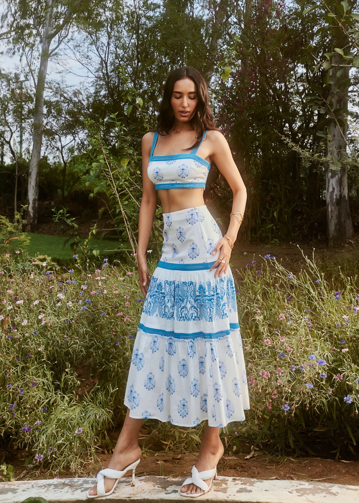 Alessa White and Blue Print + Lace Coord Set CL