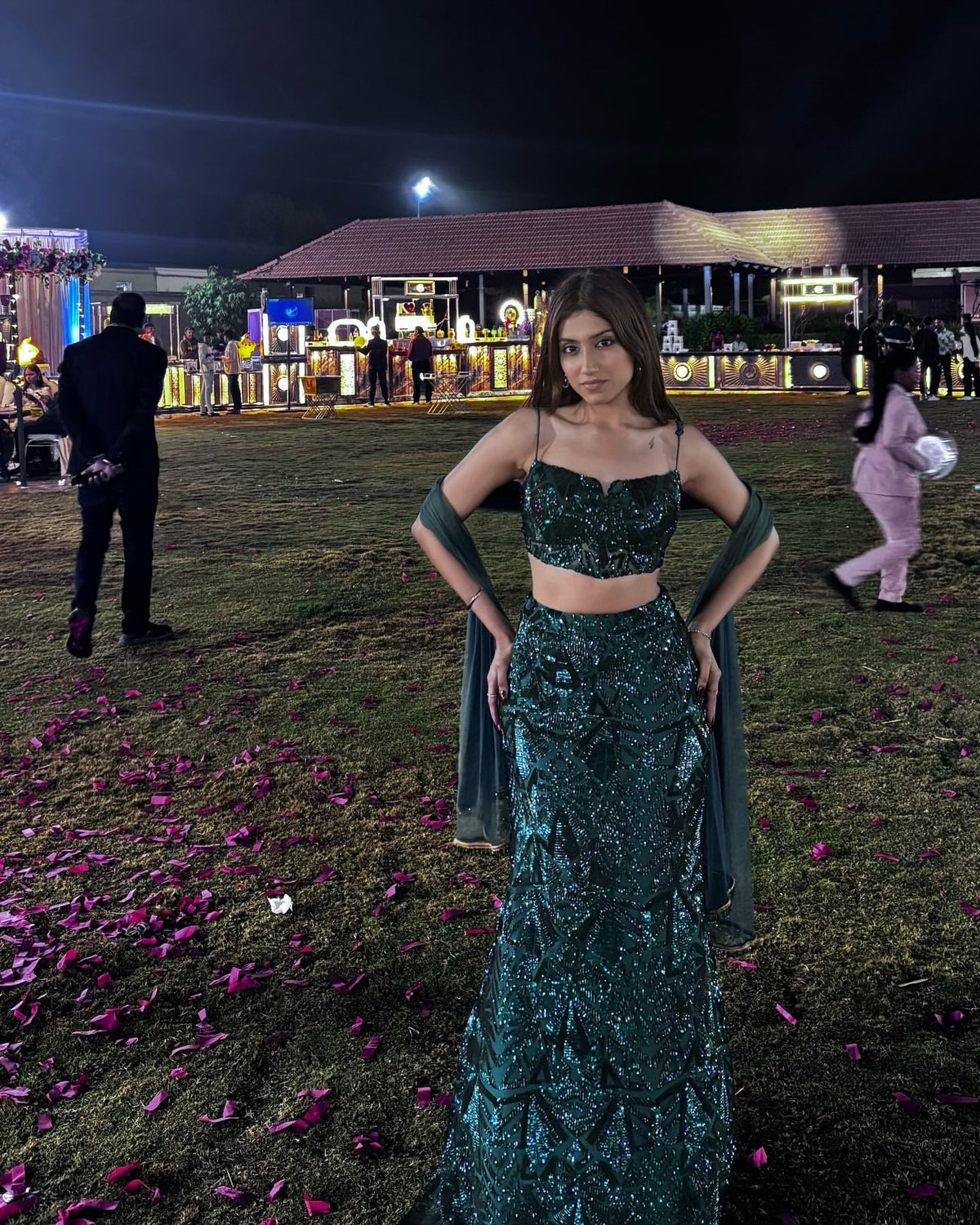 Zaitra Emerald Green Sequin Lehenga