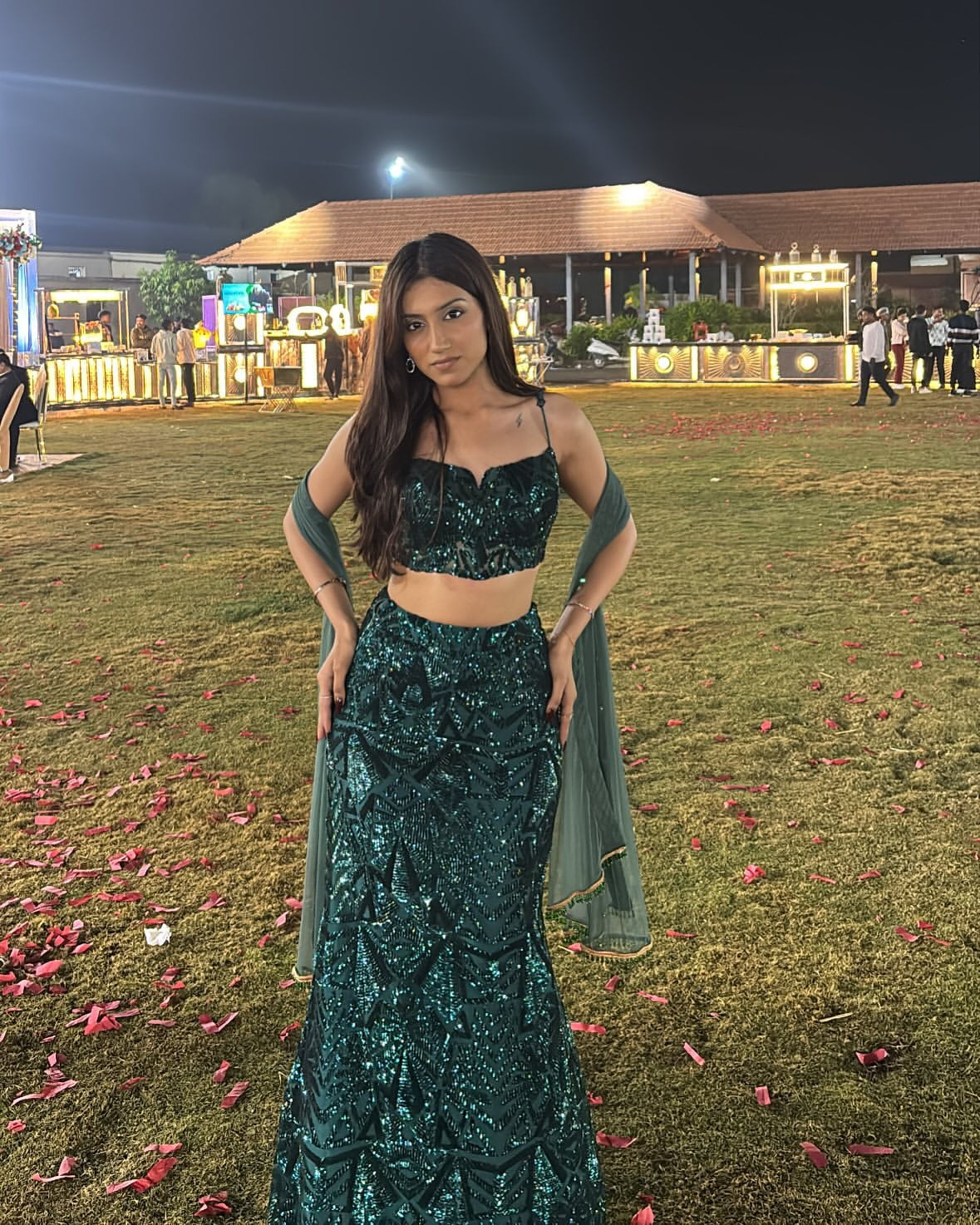 Zaitra Emerald Green Sequin Lehenga