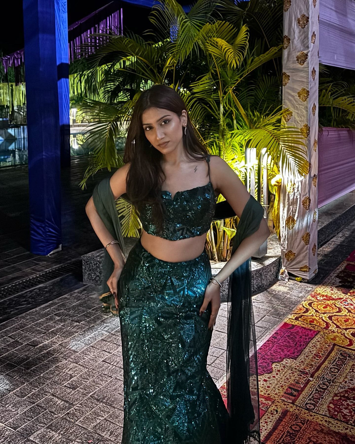 Zaitra Emerald Green Sequin Lehenga