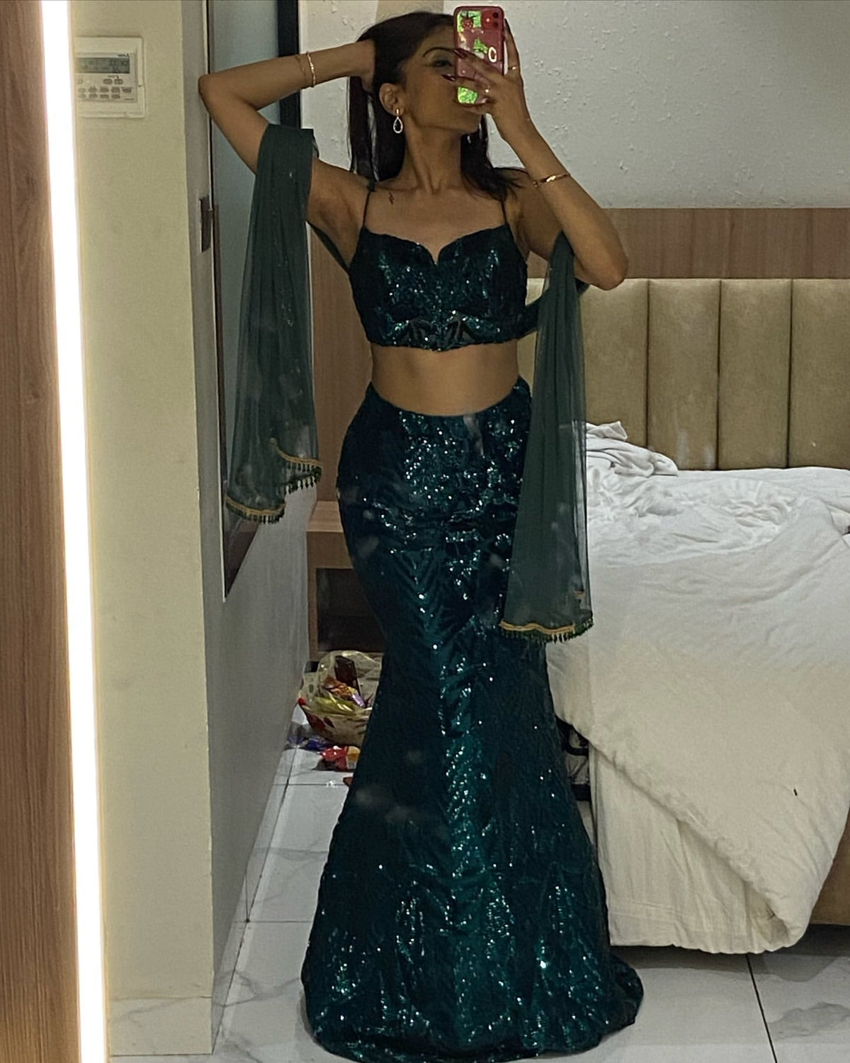 Zaitra Emerald Green Sequin Lehenga