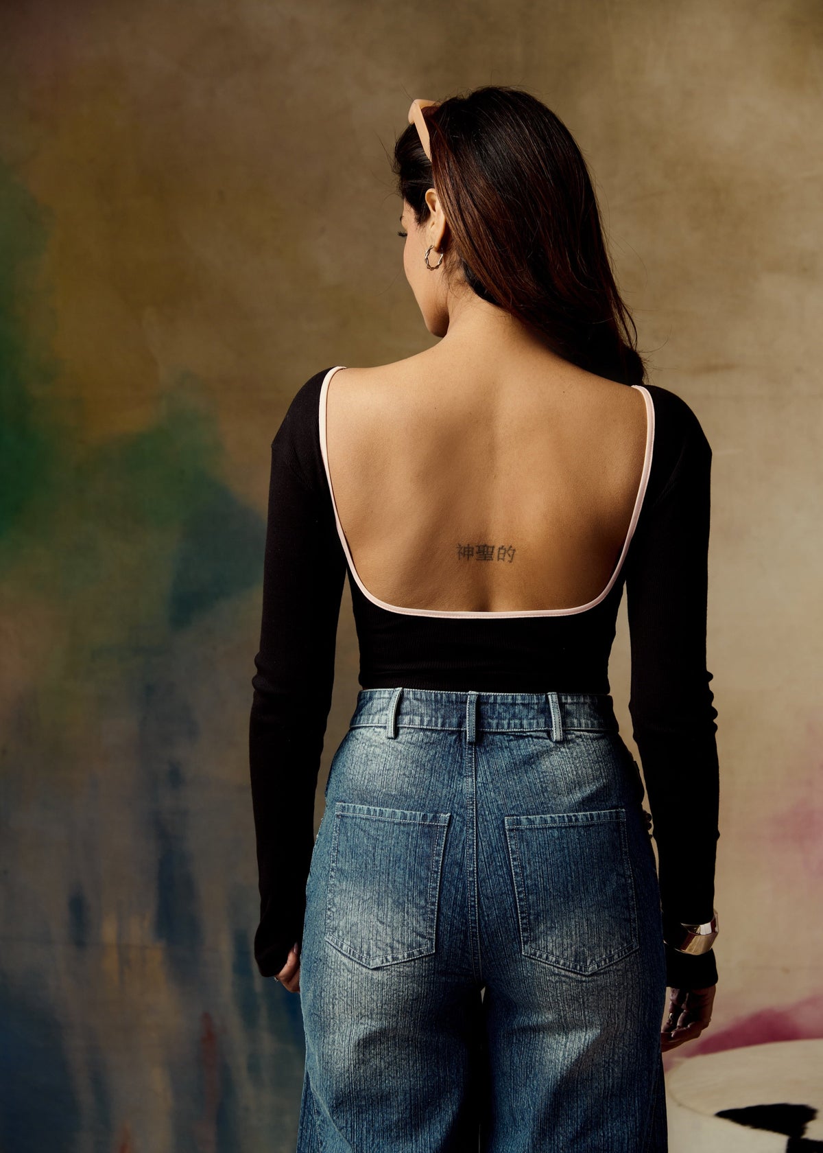 Aldora Black Crop Top with Bow CL