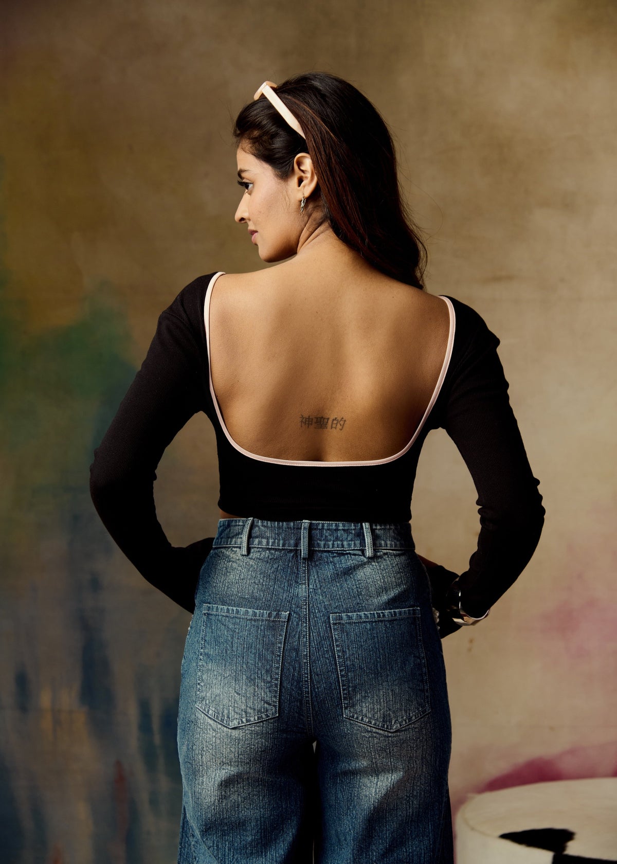 Aldora Black Crop Top with Bow CL