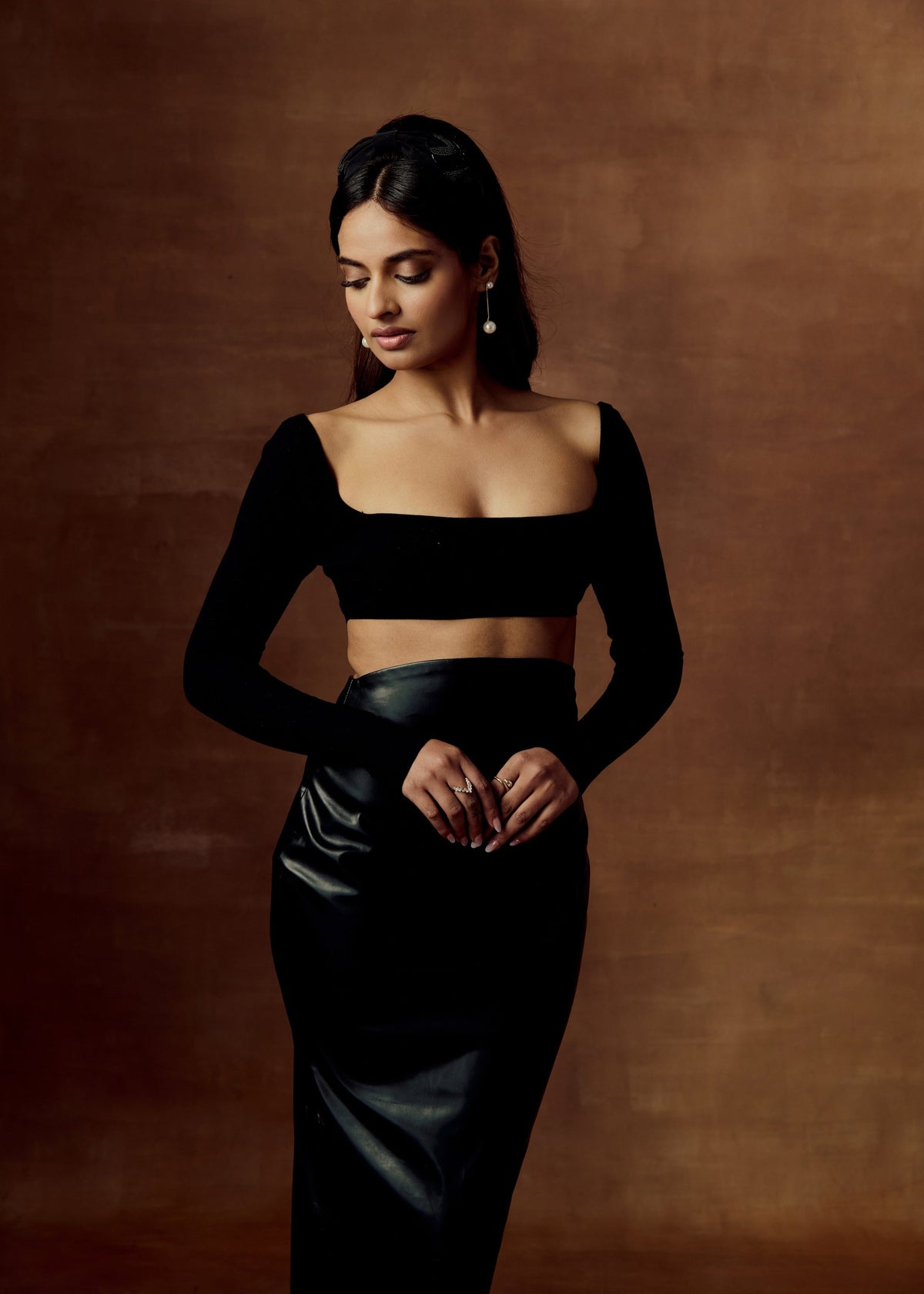 Aislinn Black High-Waisted Faux-Leather Maxi Skirt