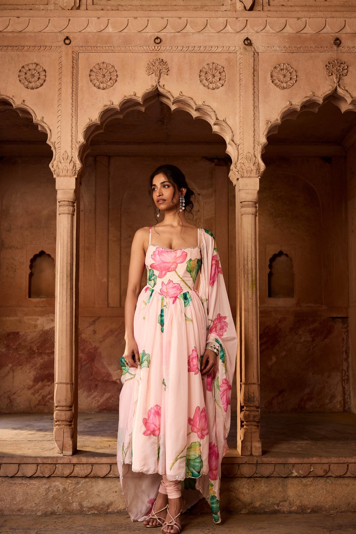 Ziya Pink Floral Printed Corset Anarkali Suit