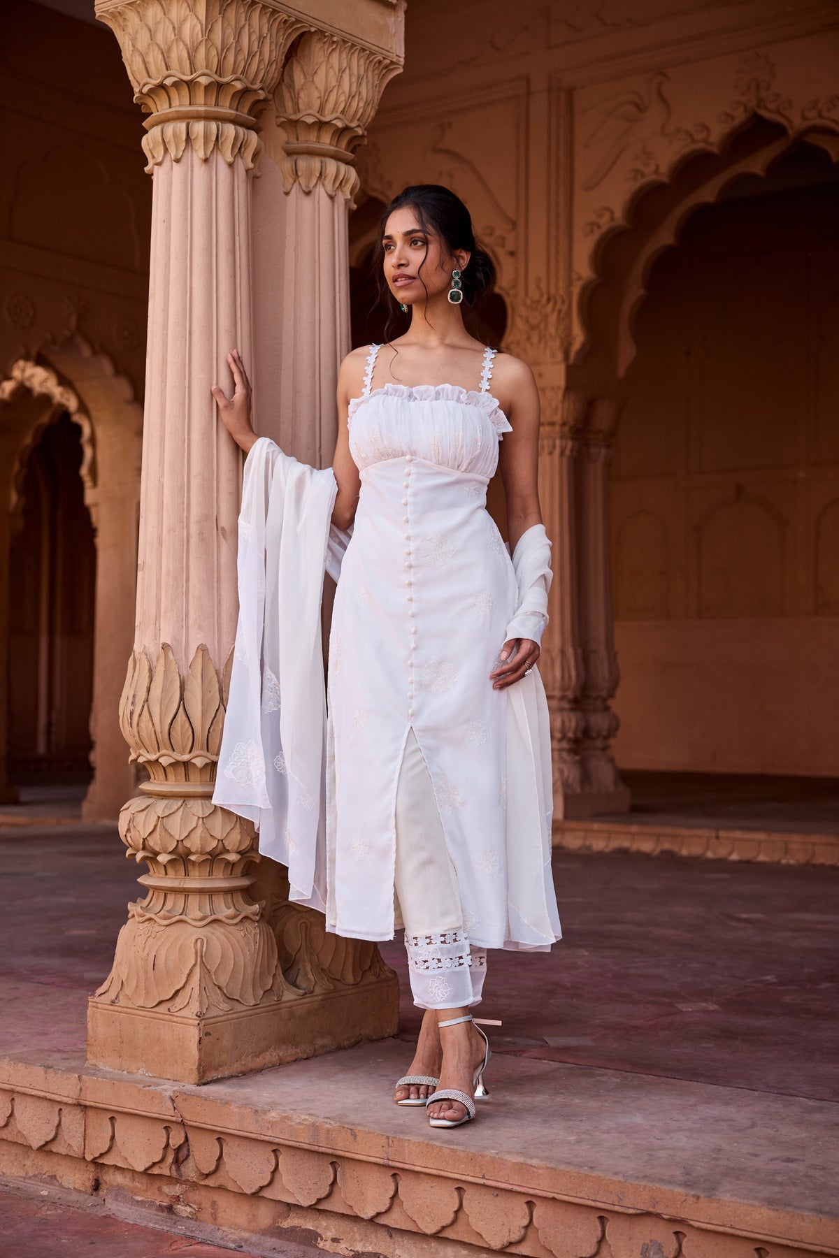 Aarya White Embroidered Georgette Kurta Set
