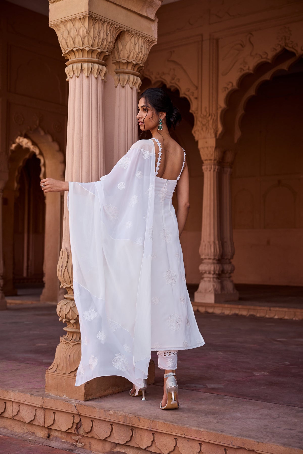 Aarya White Embroidered Georgette Kurta Set