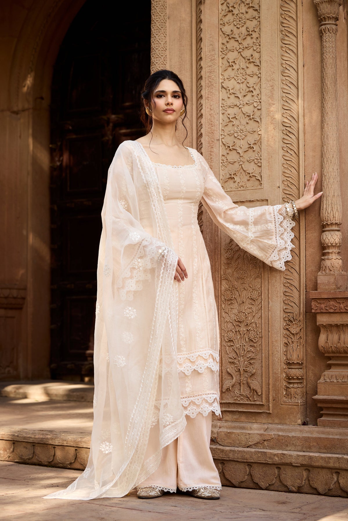 Aamina Pastel Peach Chanderi Kurta Set