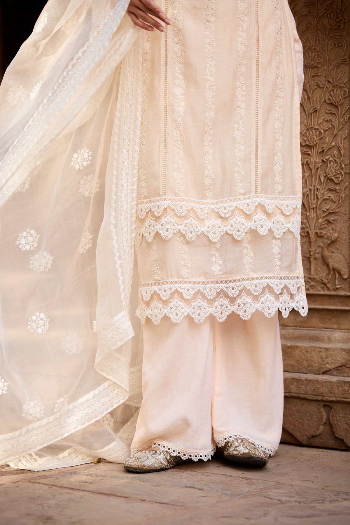 Aamina Pastel Peach Chanderi Kurta Set