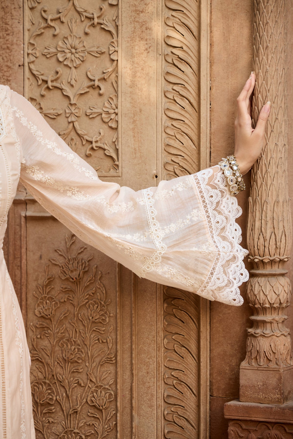 Aamina Pastel Peach Chanderi Kurta Set