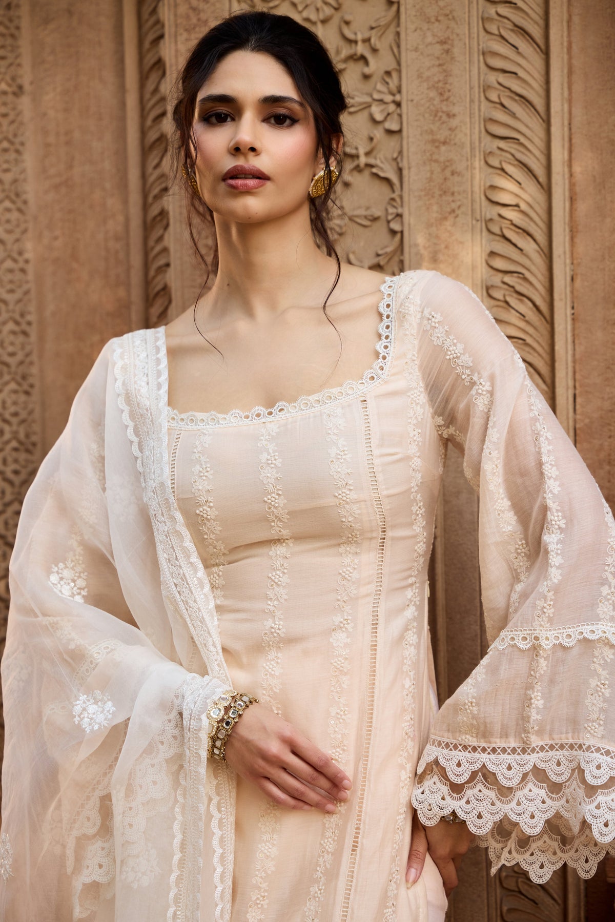 Aamina Pastel Peach Chanderi Kurta Set
