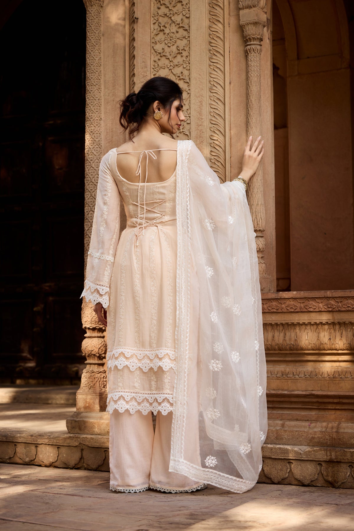 Aamina Pastel Peach Chanderi Kurta Set