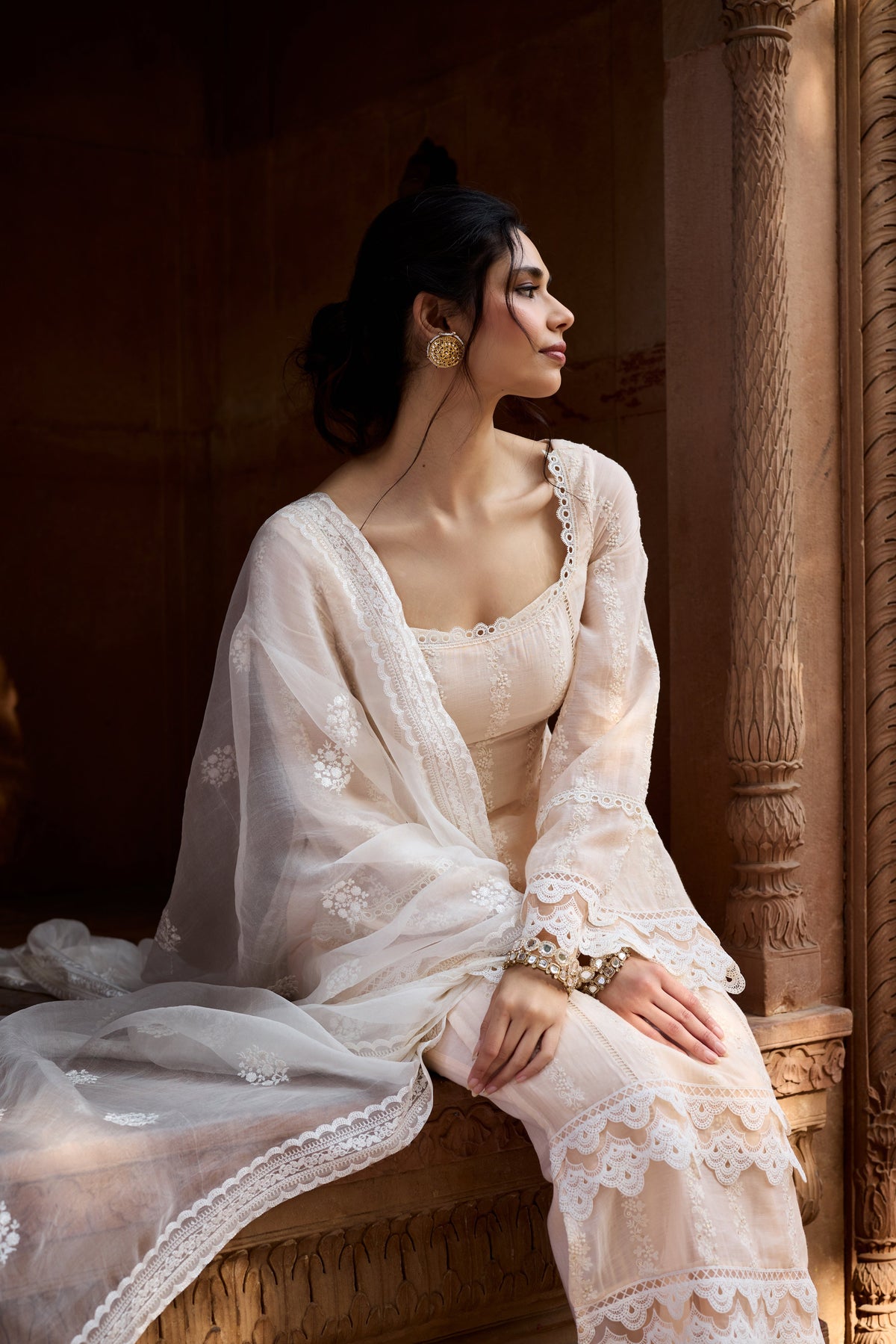 Aamina Pastel Peach Chanderi Kurta Set