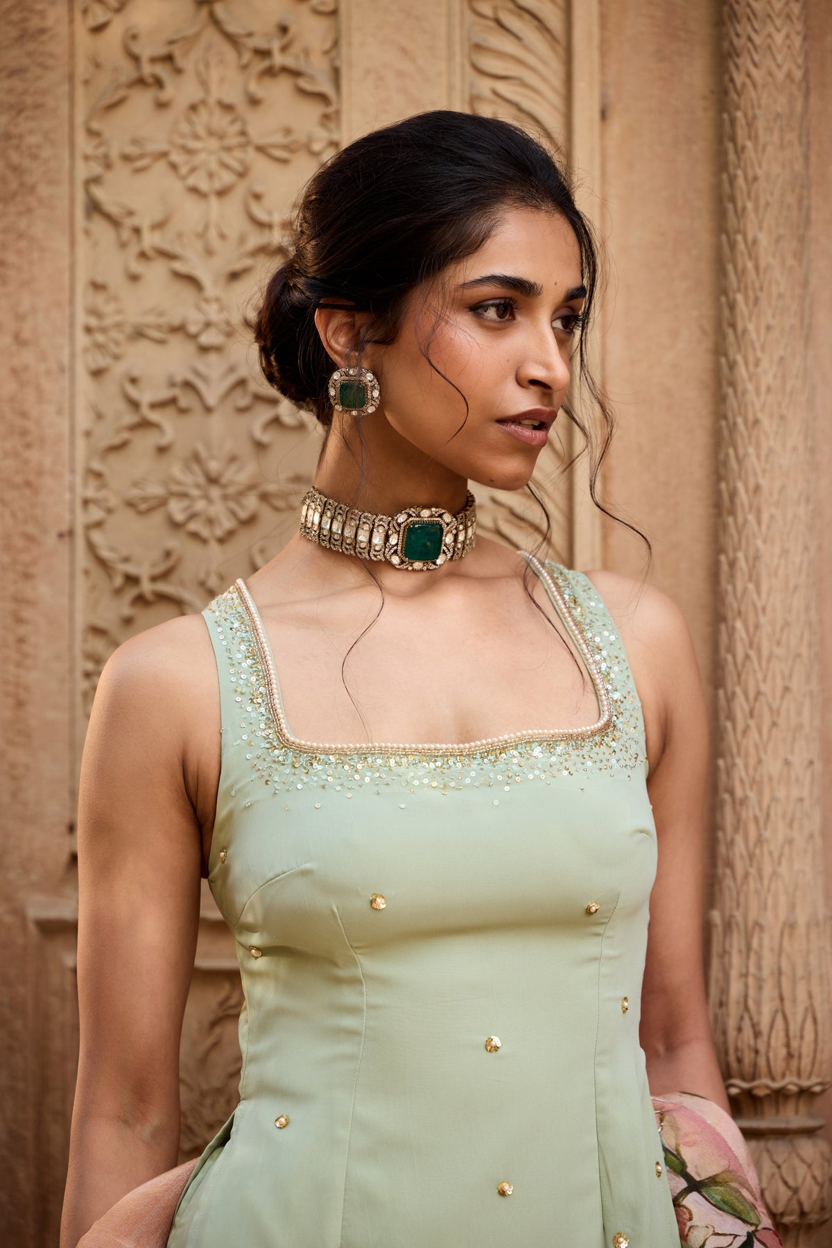 Adara Pastel Green Chanderi Sharara Set