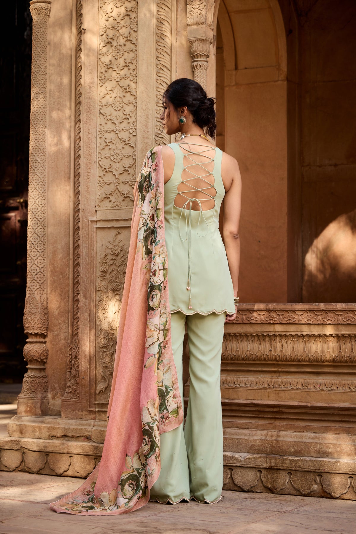 Adara Pastel Green Chanderi Sharara Set