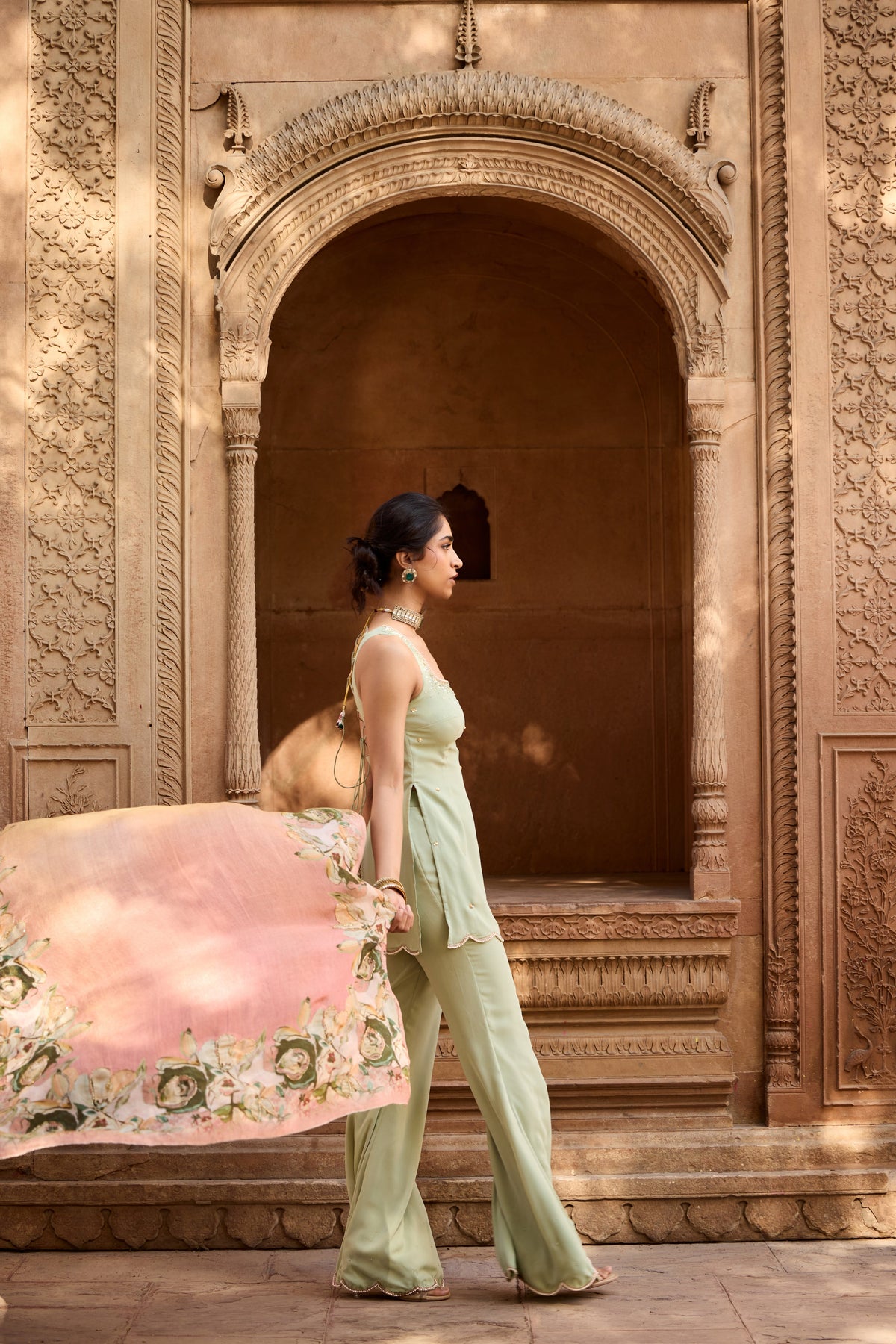 Adara Pastel Green Chanderi Sharara Set