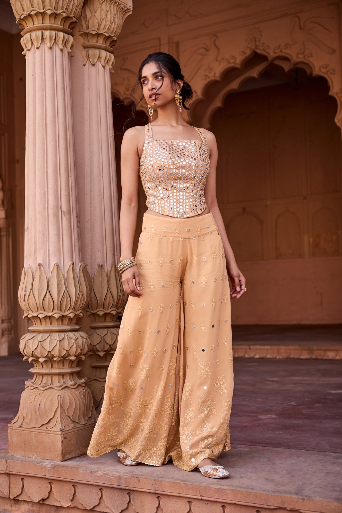 Zulaikha Buff Orange Embroidered Sharara Set