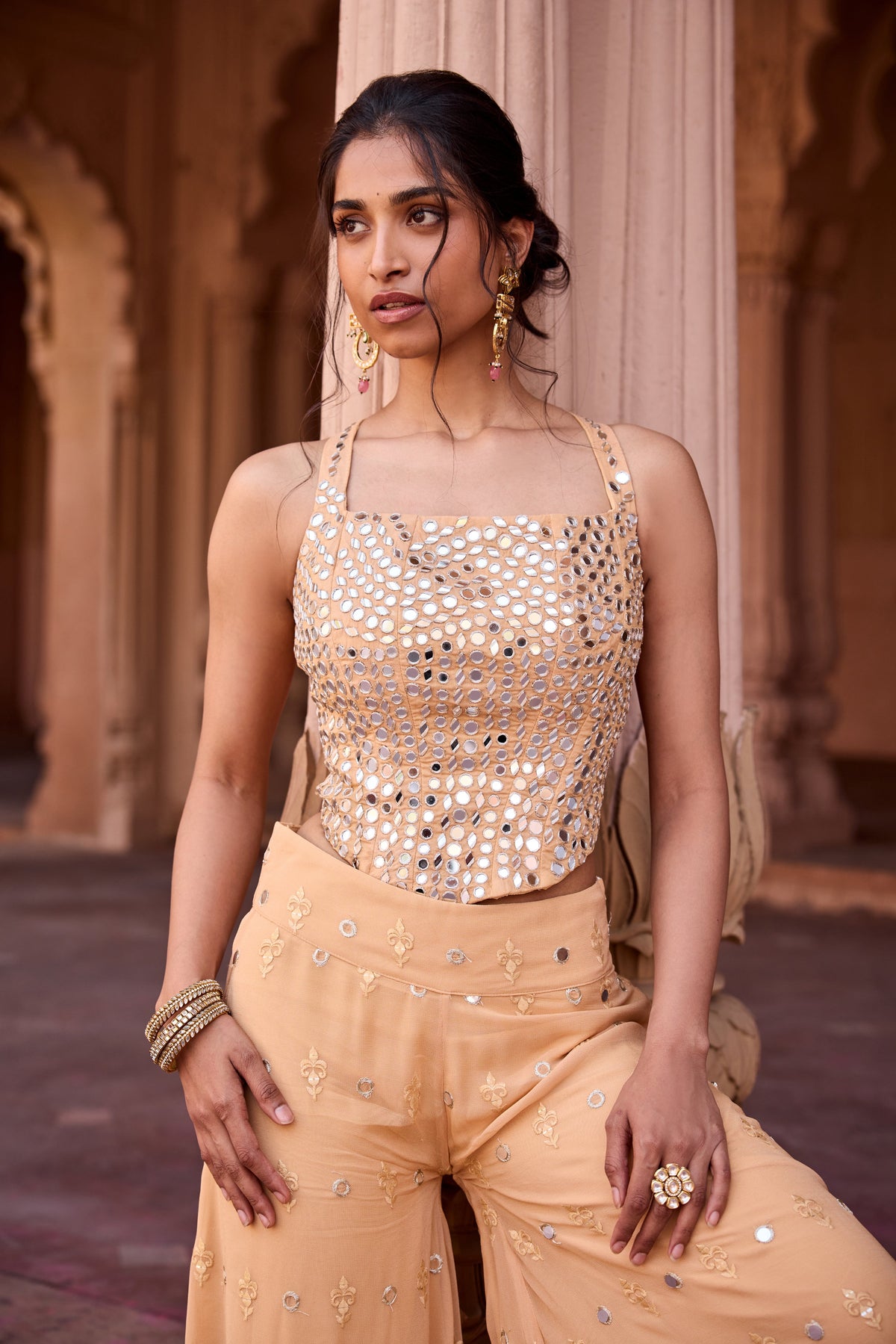 Zulaikha Buff Orange Embroidered Sharara Set