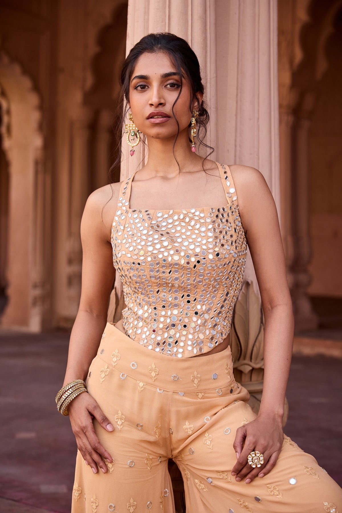 Zulaikha Buff Orange Embroidered Sharara Set