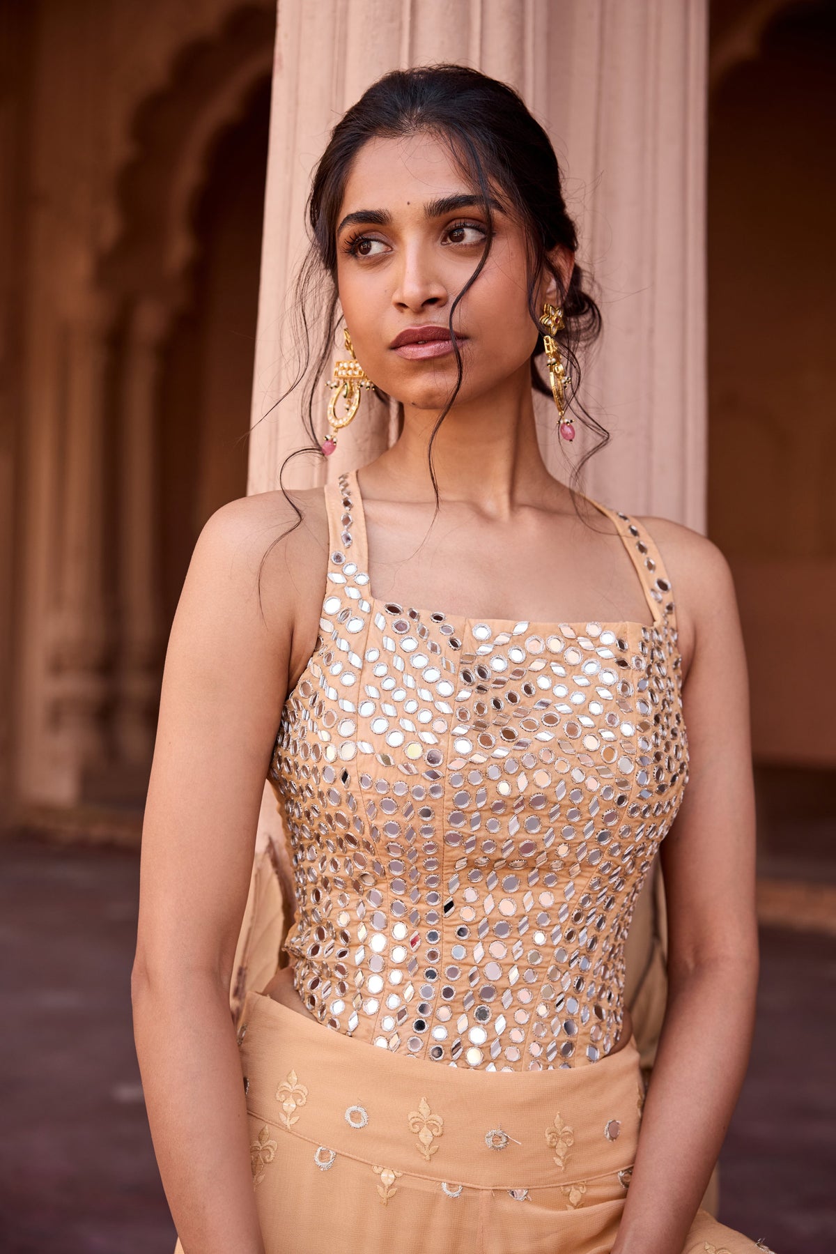 Zulaikha Buff Orange Embroidered Sharara Set