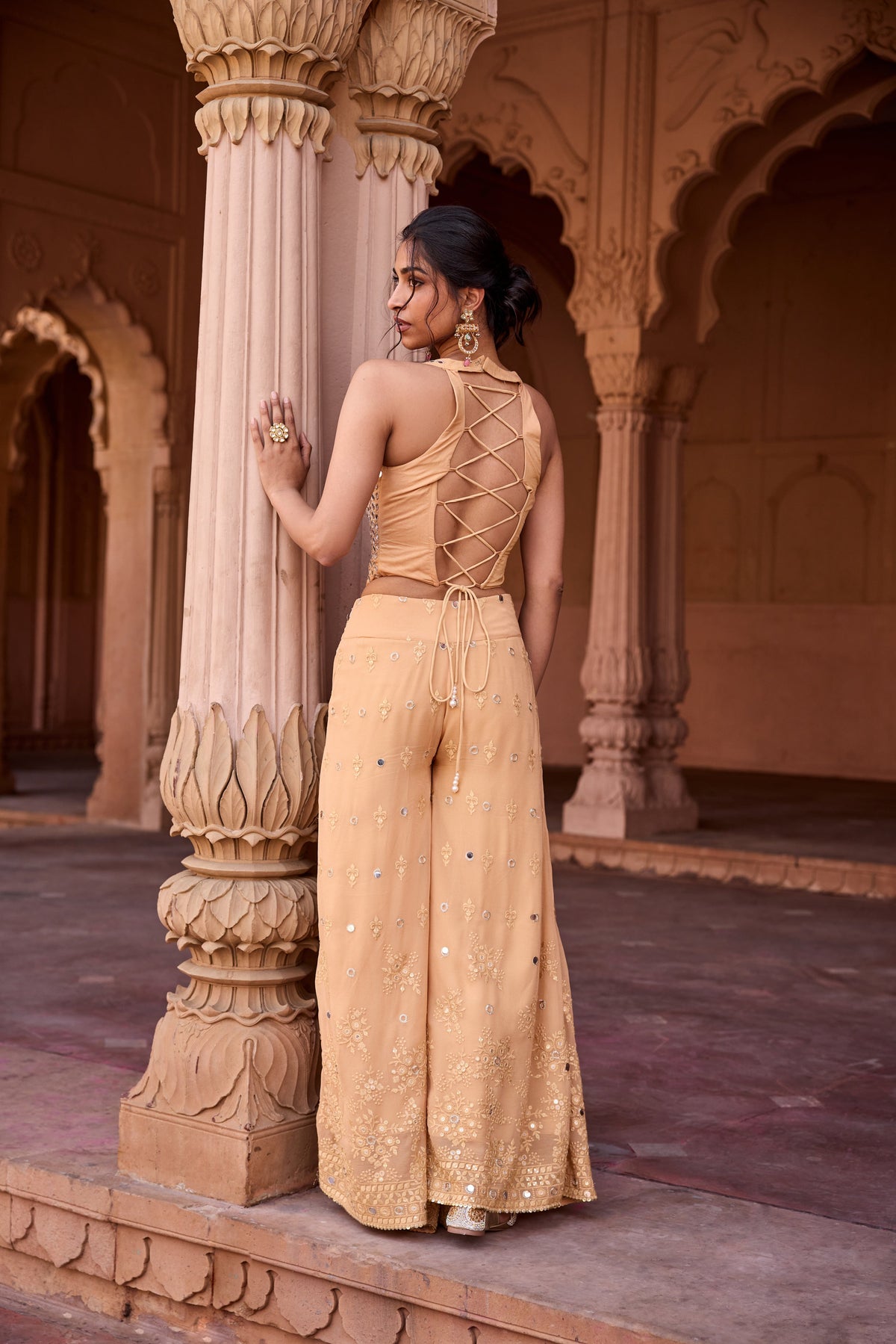 Zulaikha Buff Orange Embroidered Sharara Set