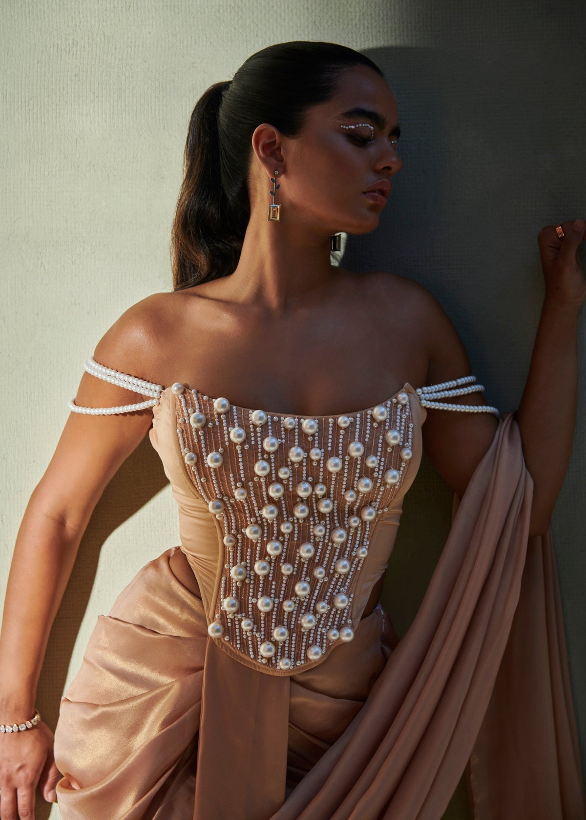 Zaina Rose-Gold Metallic Georgette Draped Saree