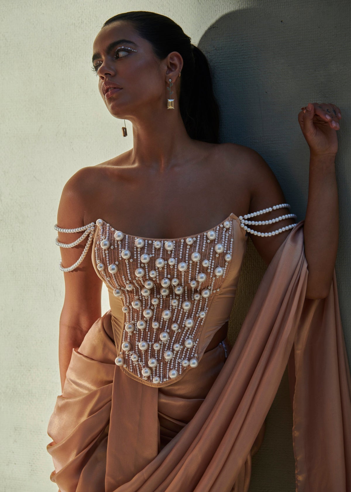 Zaina Rose-Gold Metallic Georgette Draped Saree