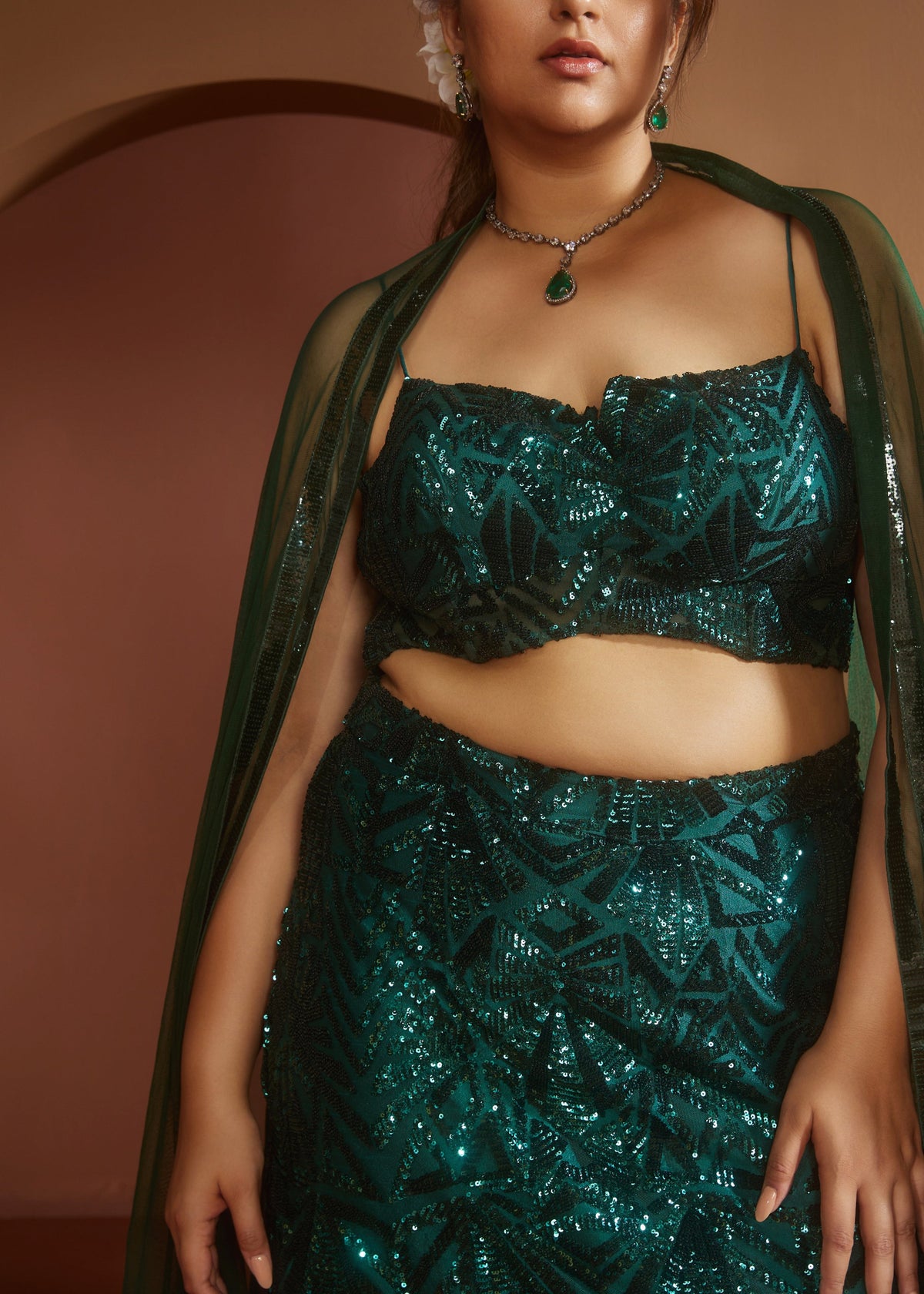 Zaitra Emerald Green Sequin Lehenga