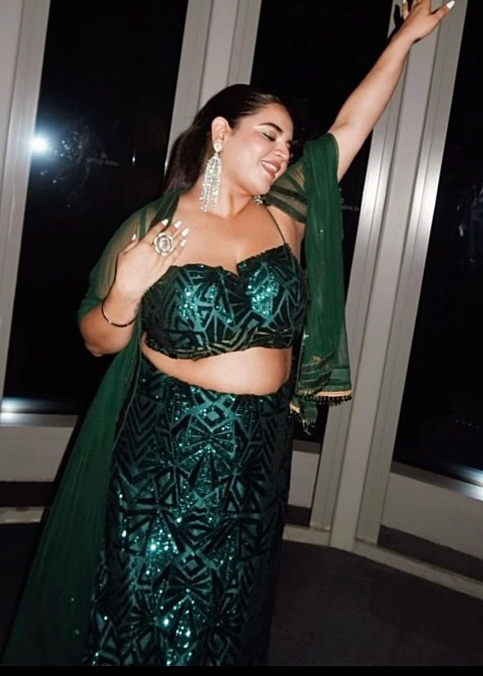 Zaitra Emerald Green Sequin Lehenga