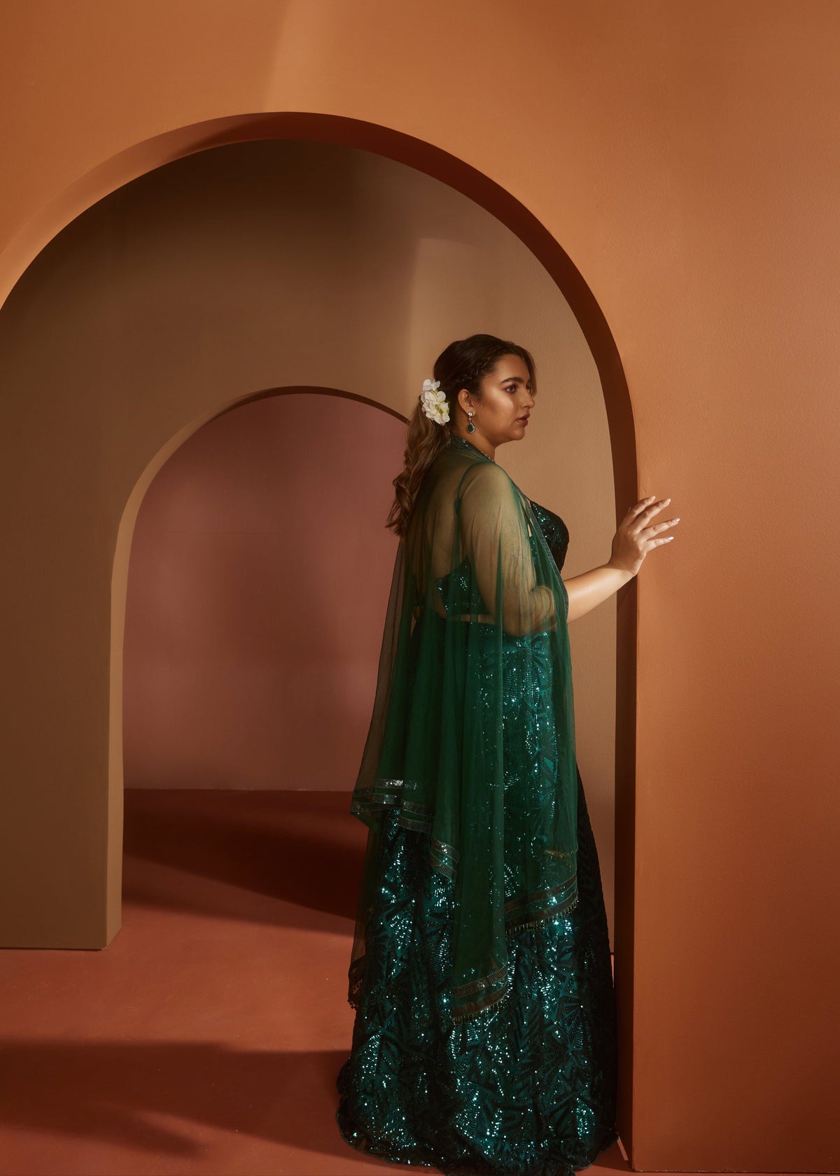 Zaitra Emerald Green Sequin Lehenga