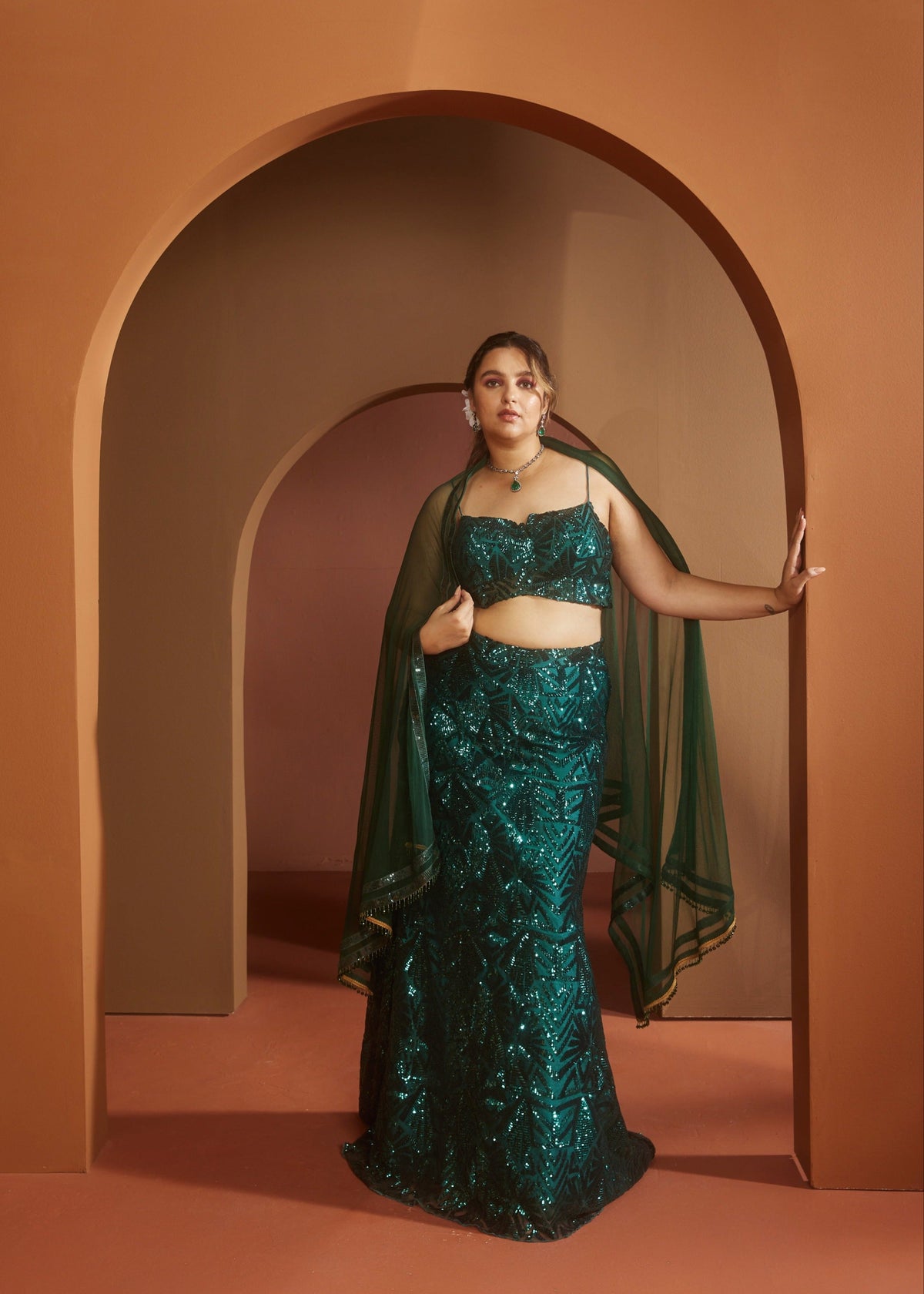 Zaitra Emerald Green Sequin Lehenga