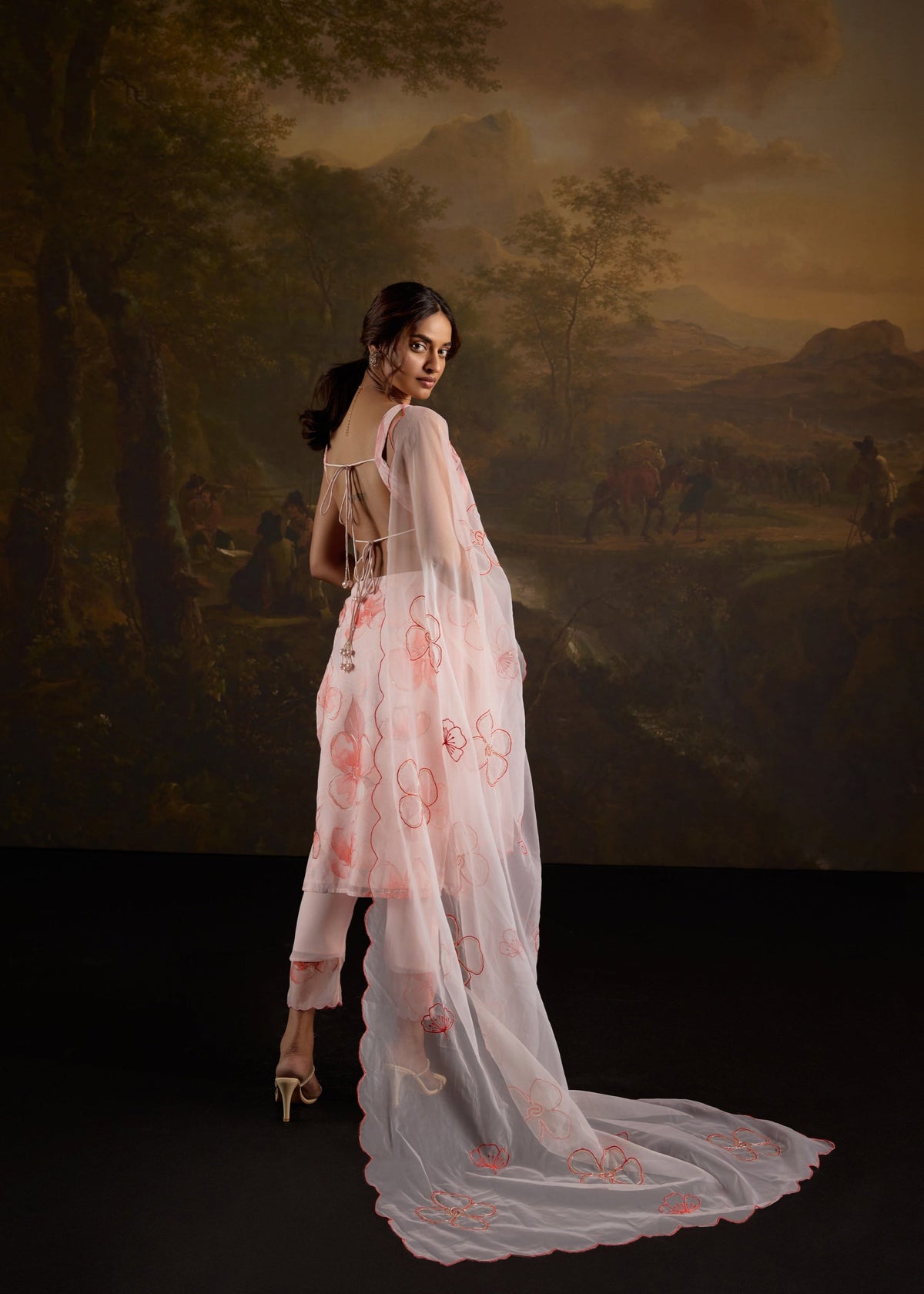 Zayra Pink Floral Print Embellished Straight Kurta Set