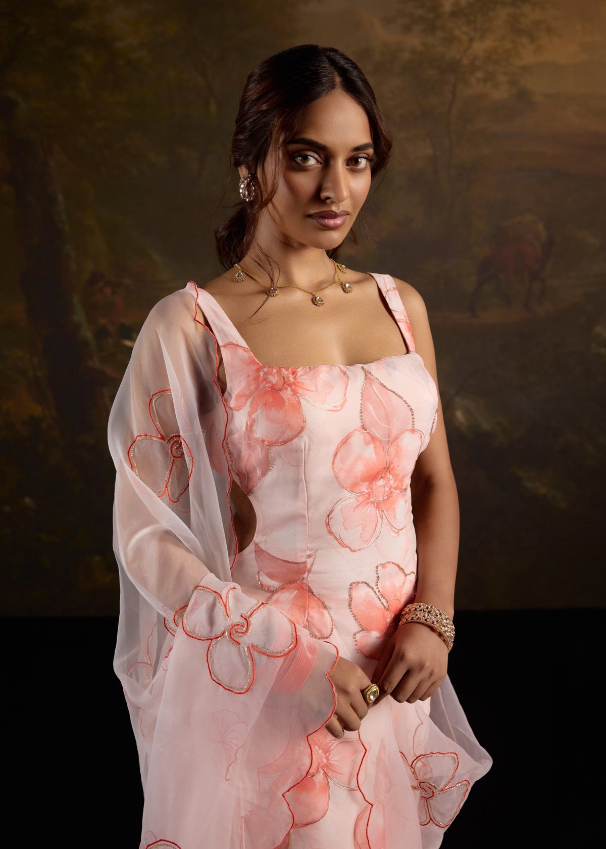 Zayra Pink Floral Print Embellished Straight Kurta Set