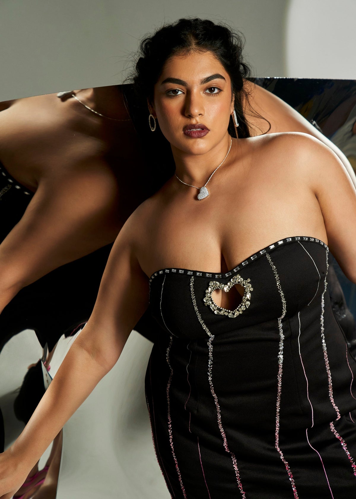 Zion Black Embroidered Strapless Mini Dress