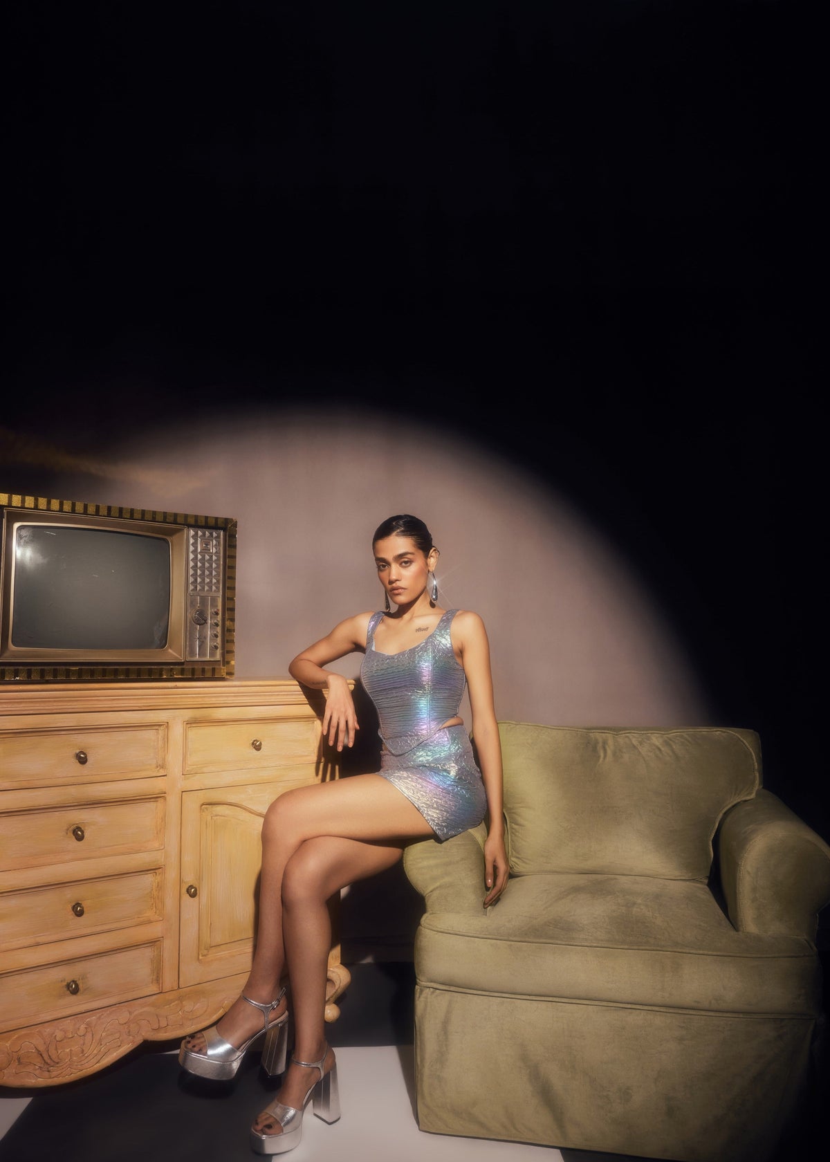 Zola Rainbow Holographic Corset and Mini Skirt Set