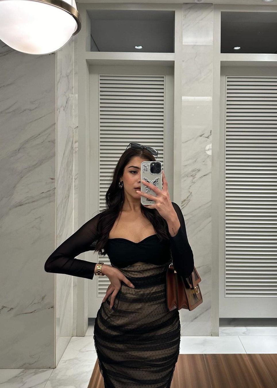 Zorina Sheer Ruched Mesh Bodycon DressCL