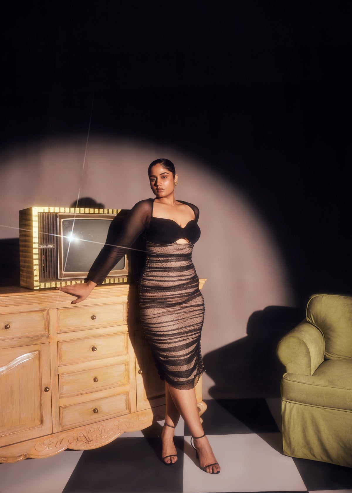 Zorina Sheer Ruched Mesh Bodycon Dress