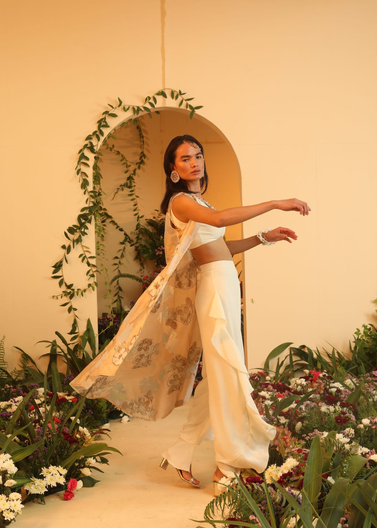 Zoya Jacquard Organza Embroidered Long Jacket