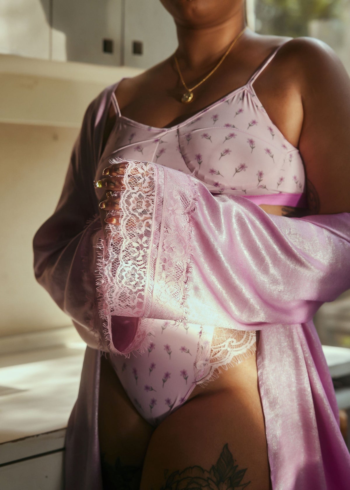 Zui Purple Satin Long Sleeves Robe